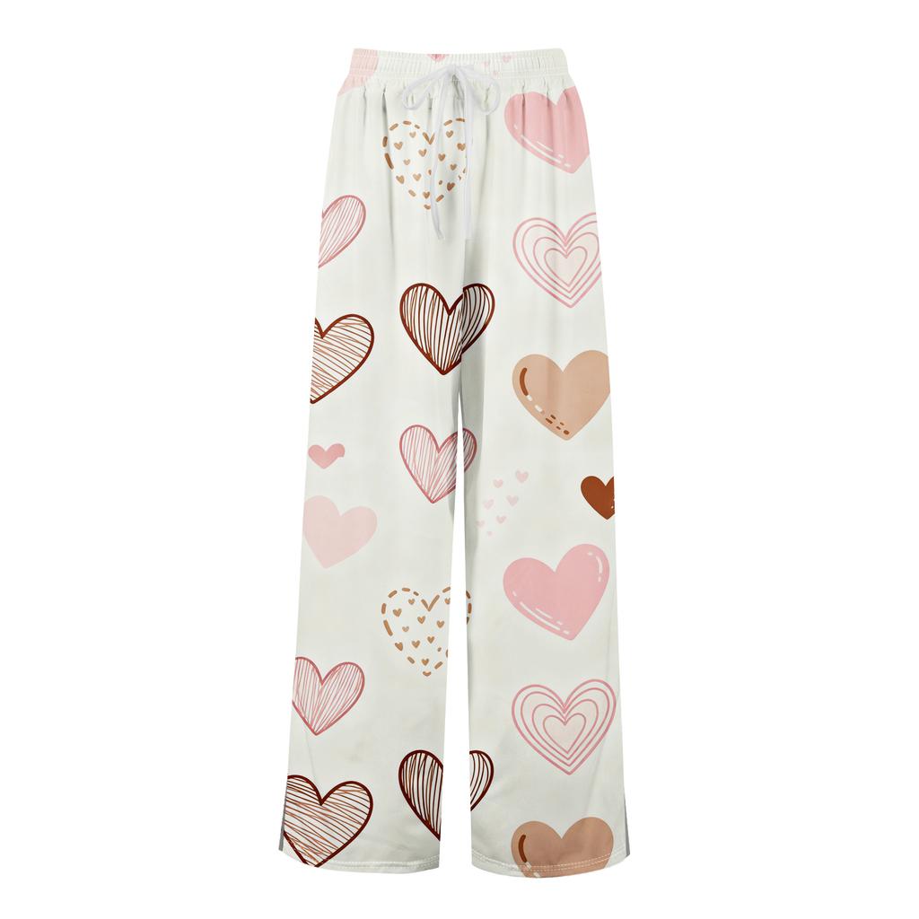 Damen Sommer Boho Palazzo Hose Hohe Taille Weites Bein Druck Freizeithose Mit Taschen