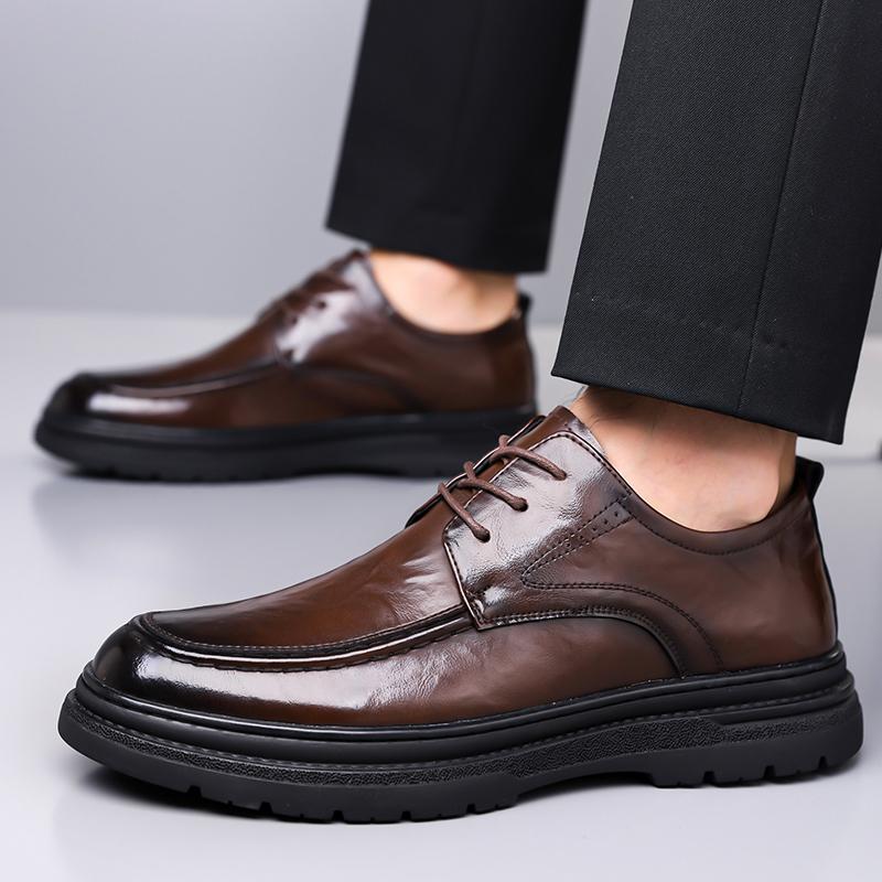 Fashion Brand Men's Round Headed Breathable Lace Up Leather Shoes Autumn New Top Layer Cowhide Comfortable Formal Leather Shoes