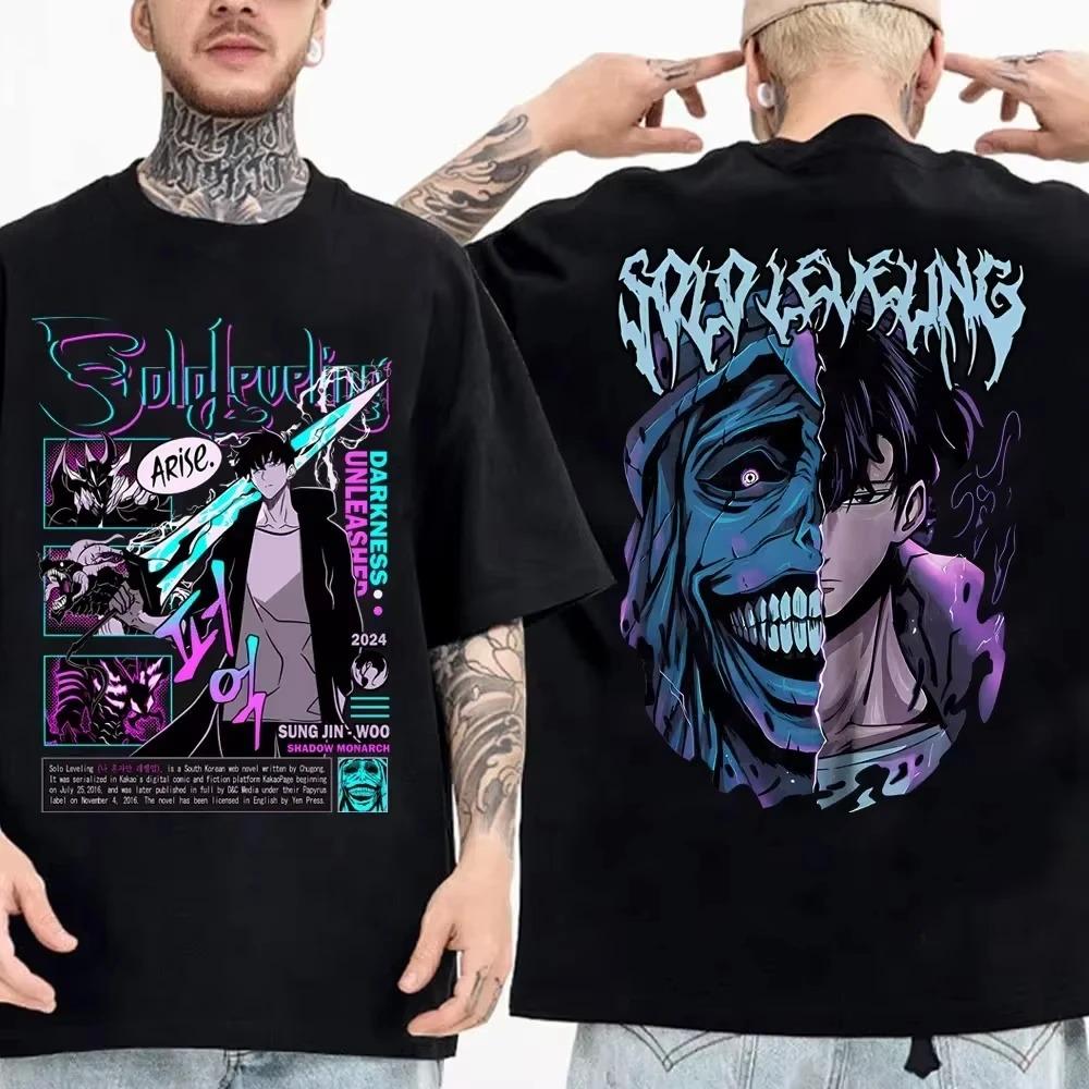 2026 Solo Leveling Anime Herren Damen Kleidung T-Shirt Baumwolle Retro Japanisch Rundhals Kurzarm Hipster Modisch Oversize Y2K Hemd