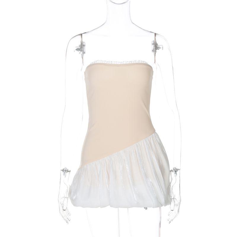 

Shemoda Pure Desire Sexy Sexy off-Neck Tube Top Dress Women s Stylish Patchwork Temperament High Waist Skirt Apricot L