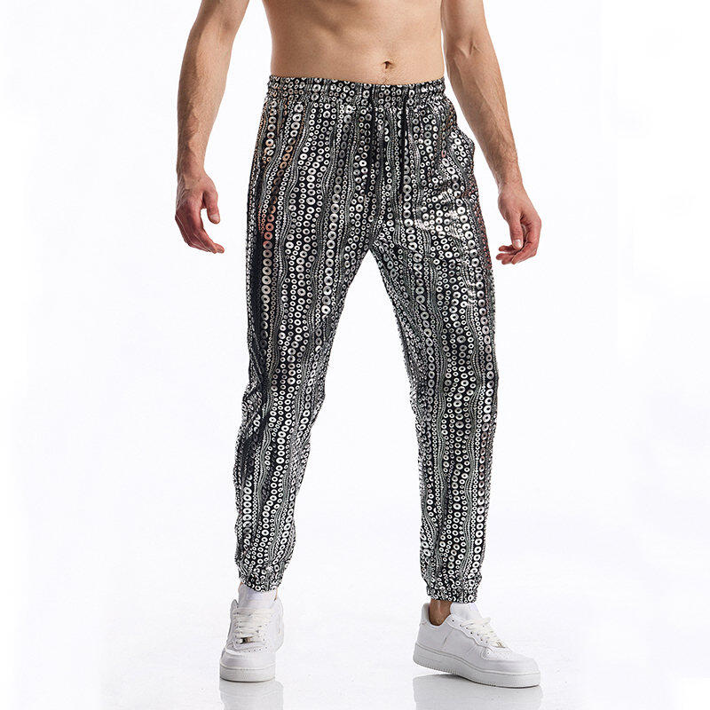 Casual pants men's summer bright polka dot pattern pants men's fashion elastic waist drawstring pants straight comfortable nightclub pants