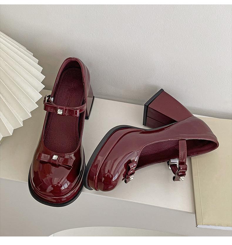 

Черные туфли-лодочки с круглым носком, в стиле французского ретро, на толстом каблуке, из маленькой кожи, женские, новая летняя коллекция 2025 года, маленькие туфли Мэри Джейн на высоком каблуке 40 бордовый