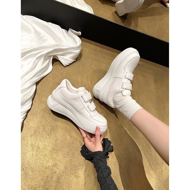 Sheepskin version~ Ann classic Velcro thick-soled heightening Velcro board shoes women's 2025 new casual little white shoes