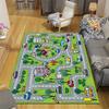 Cute Cartoon Kids Play Mat with Racing Track City Road Amusement Park Elements Designs Soft Educational Decorative Carpet