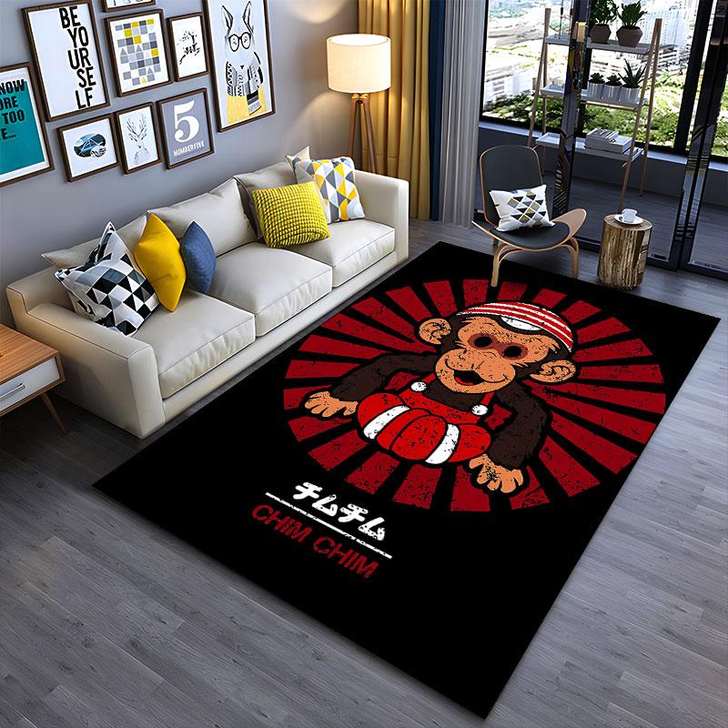 Monkey Design Red Stripes Carpet suitable as a non-slip mat for the living room or bedroom sofa