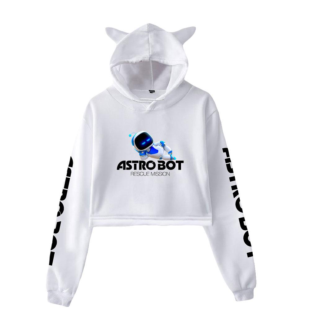 Streetwear Women Sexy Astro Bot Print Cropped Sweatshirts Oversize Loose Pullovers Spring Korean Casual Tops