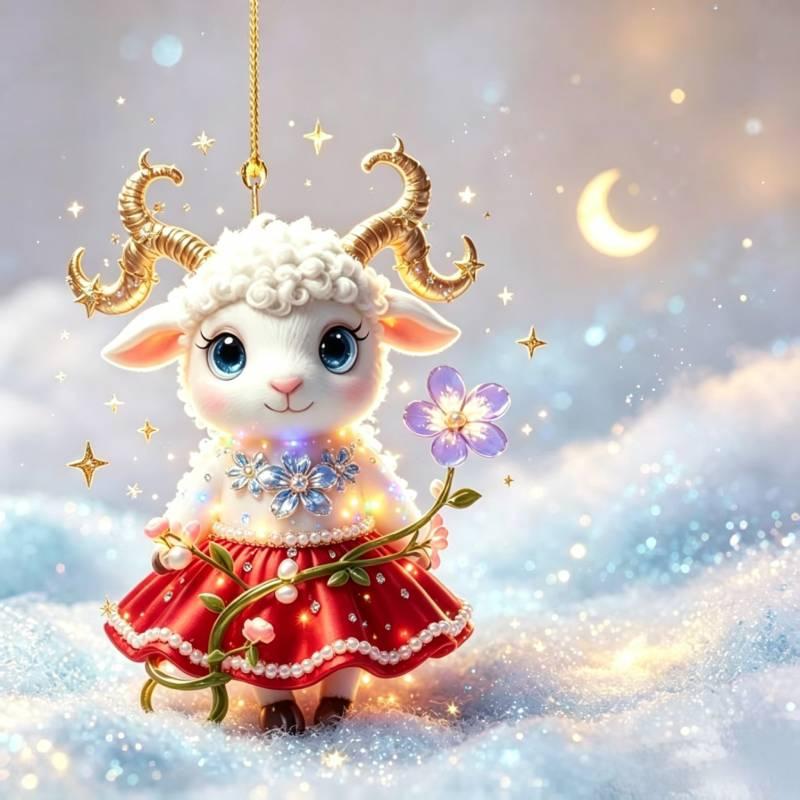 Shining 2D Flat Rhinestone Embossed Goat Pendant Bag Charm Christmas Tree Ornament