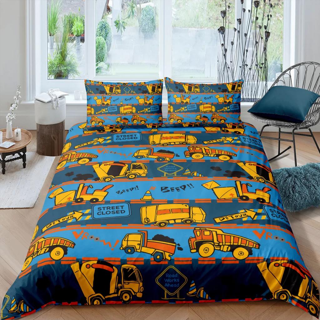 Carton Car Cover Toy Truck Bus Soft Duvet Cover Excavator Children Young Boys Young Girls Gifts Trafic Light Smal Animals Drive Bedrom Decor