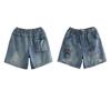 Embroidered denim shorts with holes women's summer Sexy elastic high waisted loose splicing casual short pants female 2025