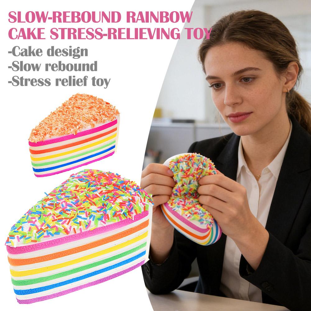 Slow Rising Rainbow Cake Squishy Squeeze Fidget Toy Simulated Food Shaped Stress Relief Anti-Anxiety Decompression Toy