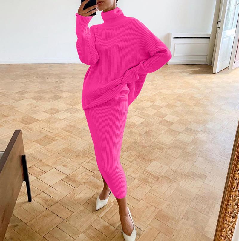 Herbst und Winter Damen Pullover Set Mode High Neck Loose Fit Damen Set Rock