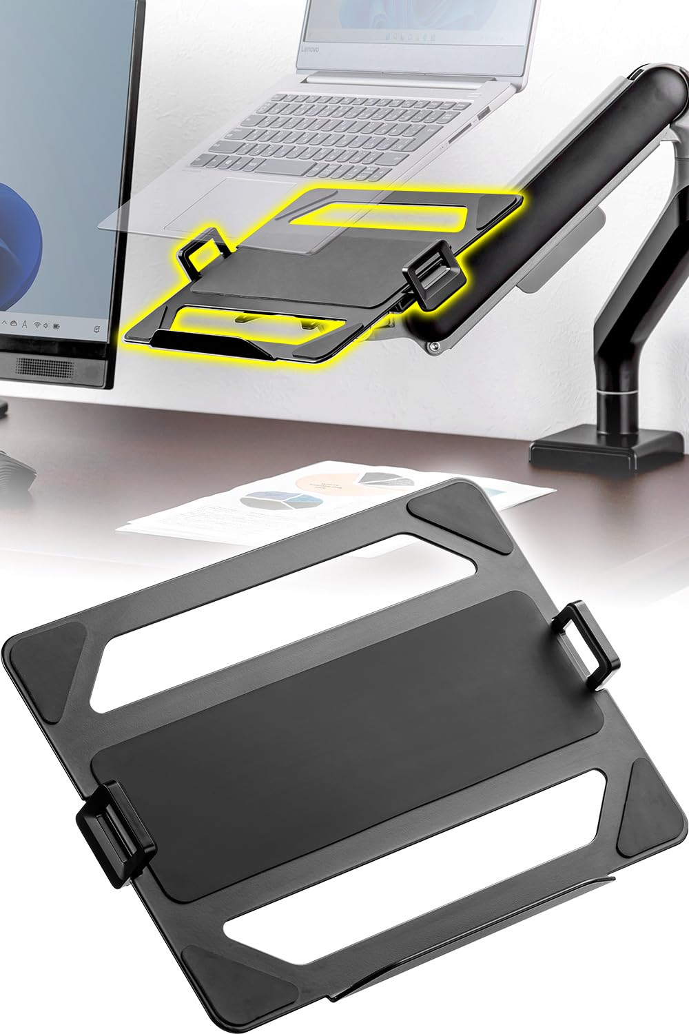 

Monitor Mounting Tray for Laptops and Mobile Compatible with VESA 75 x E-Supply Arm, Monitors, Steel, 11.6-17.3 Inches, 75, Laptop, Black, чёрный