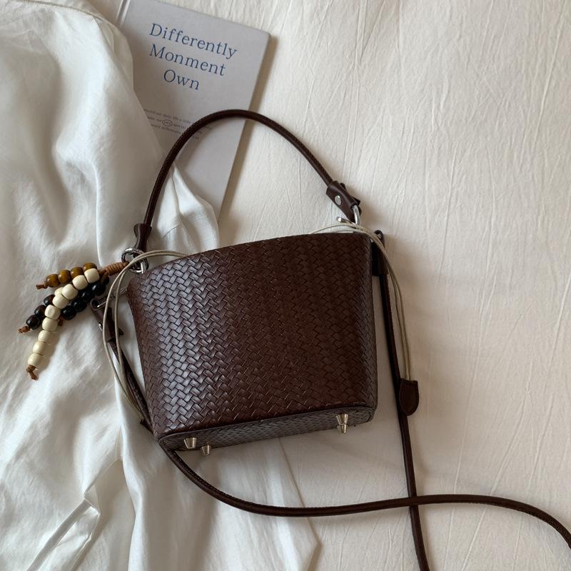 

Сумка-ведро высокого уровня внешнего вида, плетеная сумка для поездок на работу через плечо кофейный