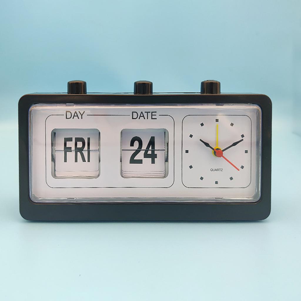 Classical Retro Mechanical Alarm Clock with Manual Flipped Calendar Date Day Time Display for Living Room or Office