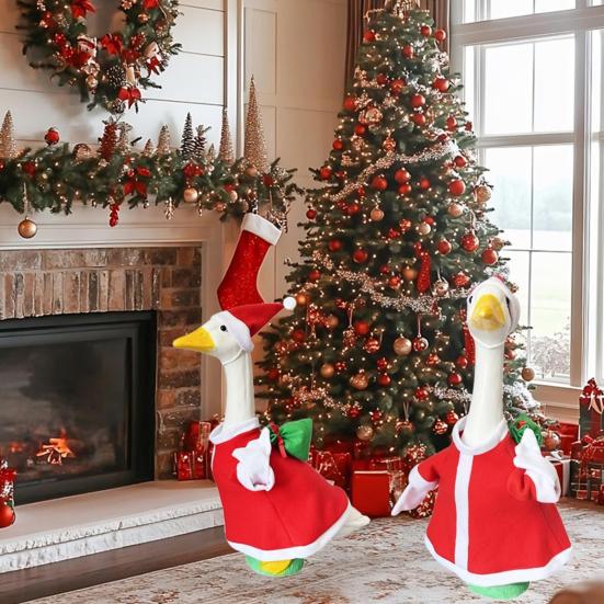Christmas Goose Outfit for 23" Porch Goose Statue Santa Claus Elf Clothes And Hat Set for Outdoor Lawn Patio Yard Decor