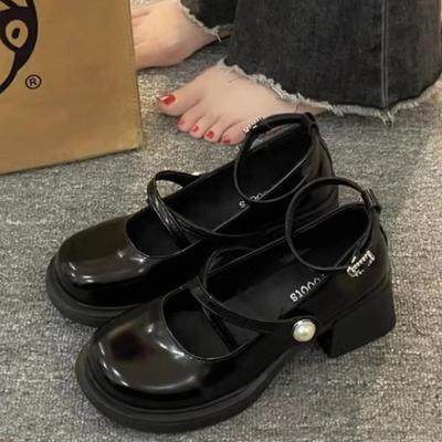 Women's Mary Jane Shoes Retro Brown Women High Heel Thick Heels Ankle Buckle Lolita Shoes Fashion Round Toe Leather Shoes Female