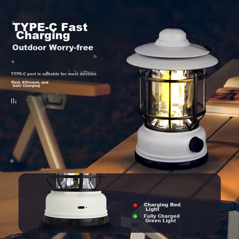 MOTIE Retro Camping Light, Ambient Light, Outdoor Tent Camping Lamp, Rechargeable Lantern, Hanging Light, LED, Ultra-Long Battery Life, Super Bright