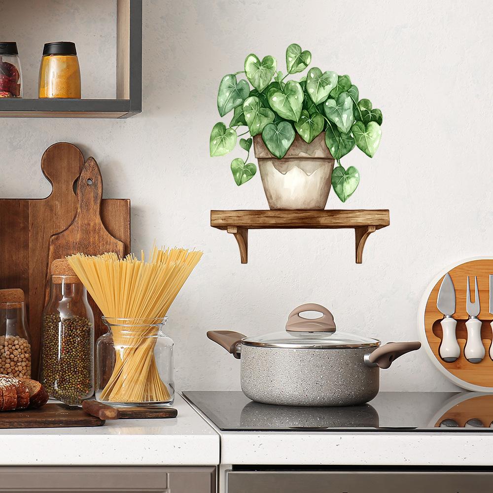 Målade Gröna Växter Krukväxter Hyllor Sovrum Vardagsrum Hem Väggbakgrund Dekoration Väggdekaler