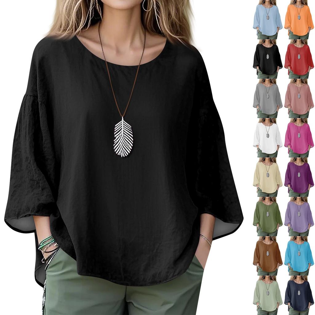 Summer Tops For Women Cute V Neck 3/4 Sleeve Blouses Floral Print Top Casual Shirts