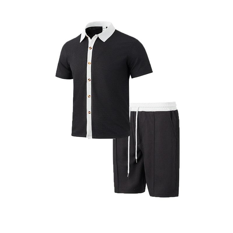 Men's  Color Block Knit Set Short Sleeve Shorts 2-Piece Summer Casual