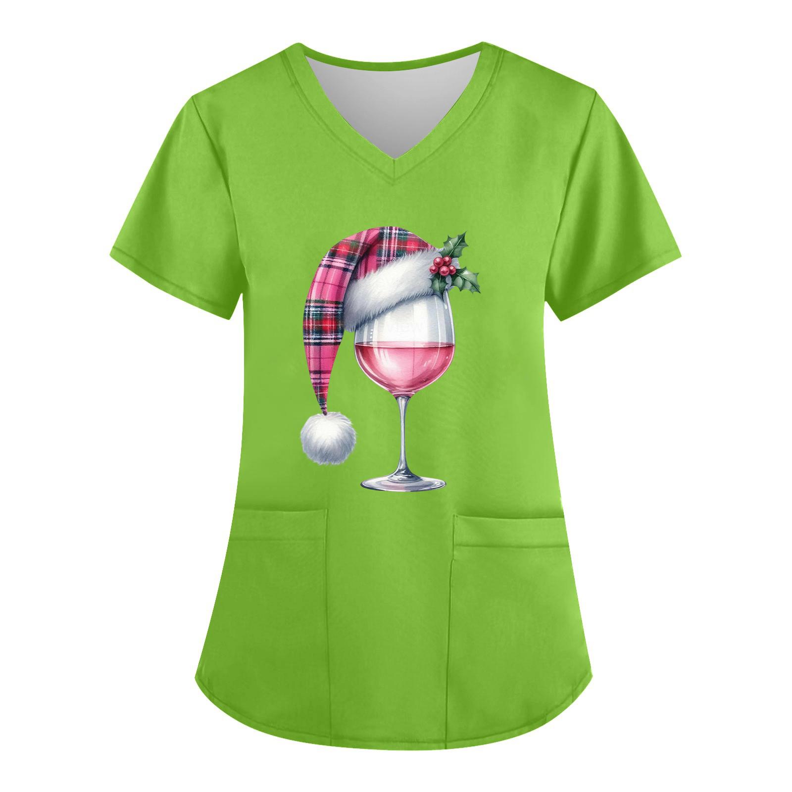 

Женский топ с V-образным вырезом, рождественским принтом, короткими рукавами, карманом и боковым разрезом S