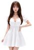 [ToaSoa] Women's Mini Flare Sexy Dress for Spring, Summer, Autumn, and Winter, Zipper Closure, Short Sleeves, Puff Sleeves (S, White)