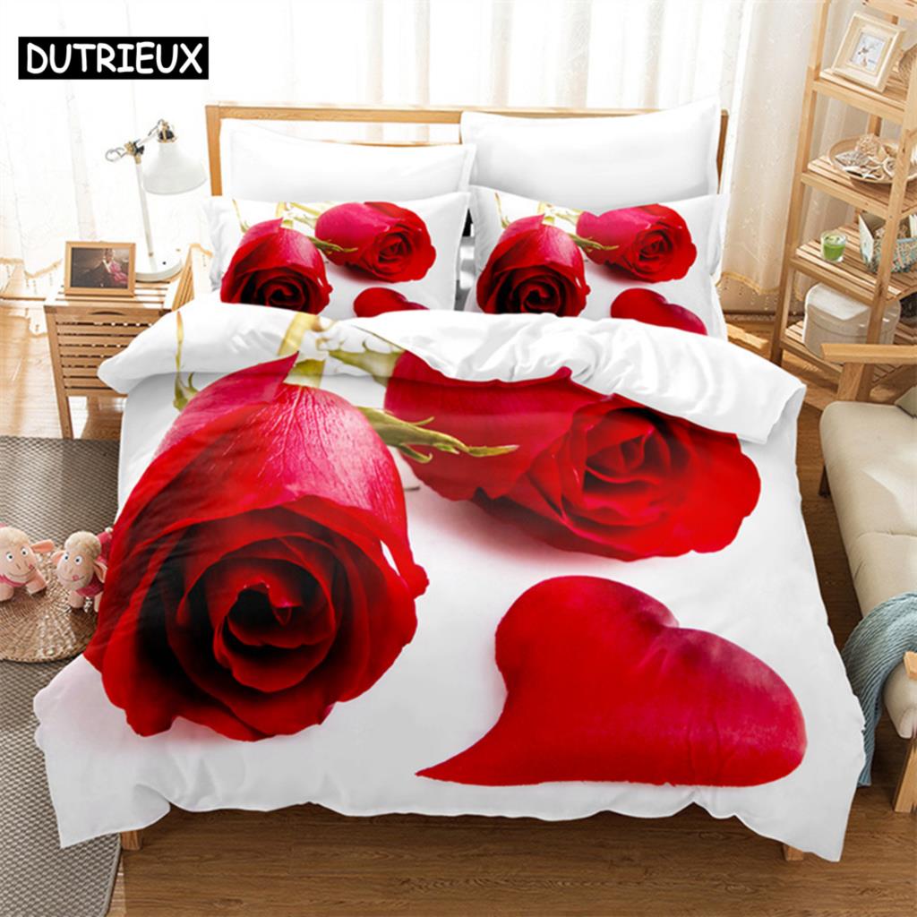 Luxury Red Rose Queen Bedding Set Duvet Cover Set Bedding Comforter Bedding Sets Bed Linen King Size Duvet Cover Bedding Set