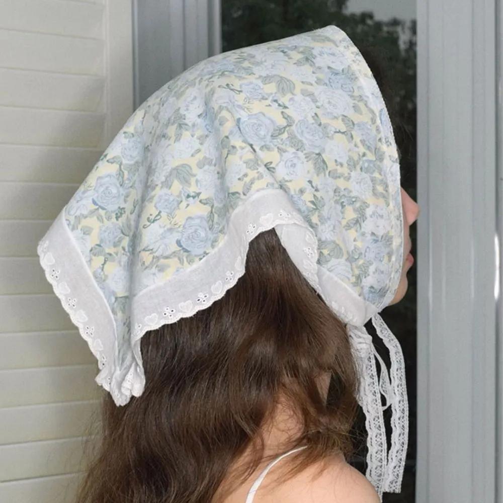 Rosy Mello Hair Bandana / Flower Lace Triangle Kerchip Scarf Bonnet Rosy Melo Blush