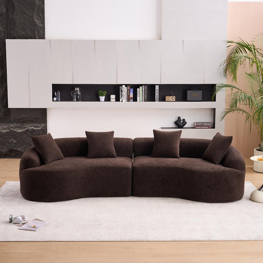 Curved Sofa 4-Seater – Modern Chenille Modular Sofa in a Box, Comfortable & Space-Saving for Living Room & Apartment, No Assembly Required – Brown