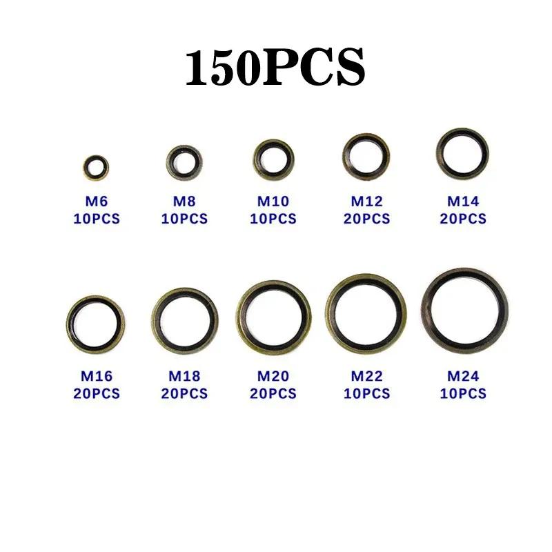100/150/240pcs Bonded Washer Metal Rubber Oil Drain Plug Gasket Fit M6 M8 M10 M12 M14 M16 Combined Washer Sealing Ring