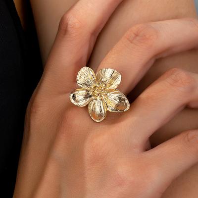 Un Anillo para Mujer con Diseño de Flor, Hecho de Metal y de Tamaño Ajustable, Adecuado para el Uso Diario y Festividades