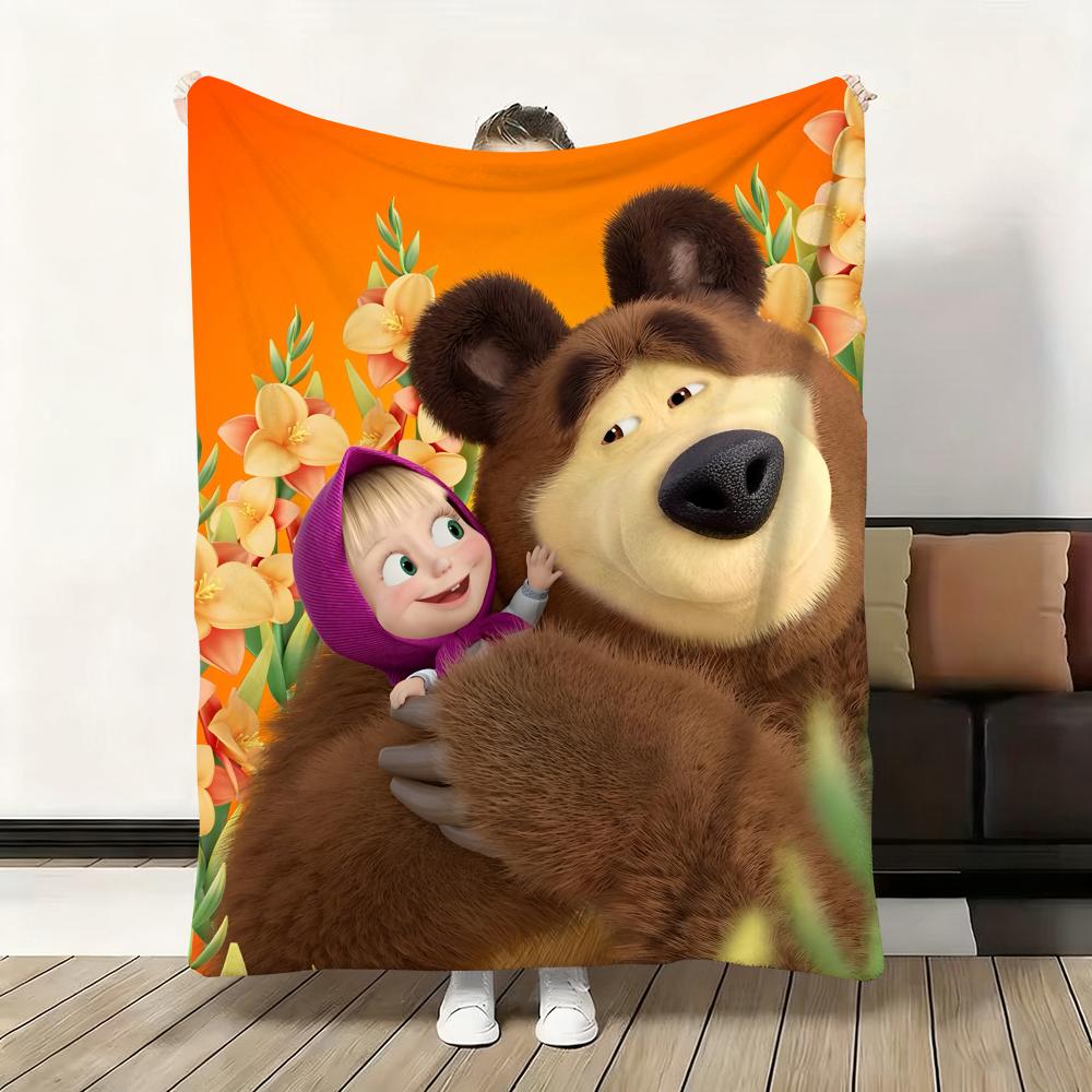 

Cartoon Masha and Bear Throw Soft Flannel Blanket Warm Knee Skin-Friendly Throw for Sofa Office Bed Traveling Winter Oversize 75x90cm