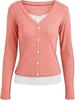 2025 Versatile V-neck Button Ribbed Lace Patchwork Long Sleeve Women's Top