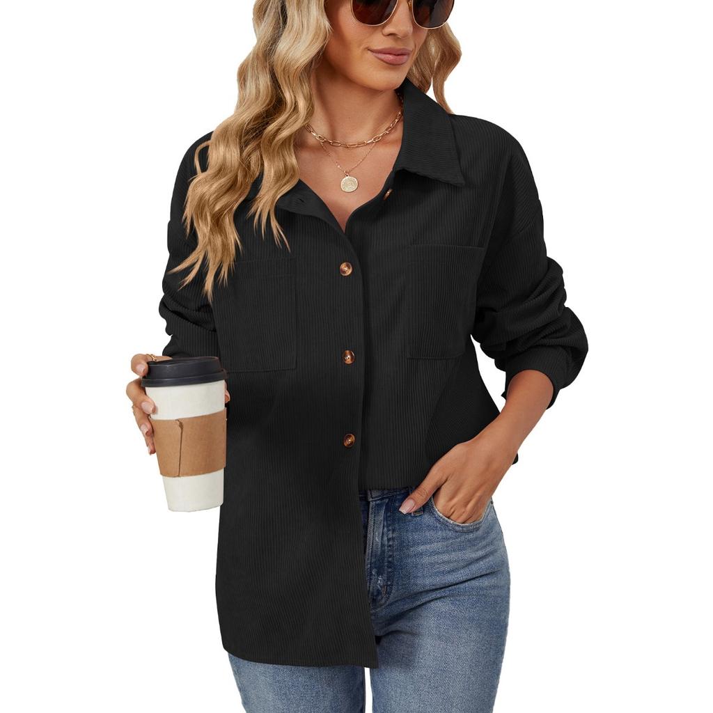 Fall Winter New Corduroy Lapel Long Sleeve Loose Pocket Shirt Jacket For Amazon Europe America Cross-border Foreign Trade