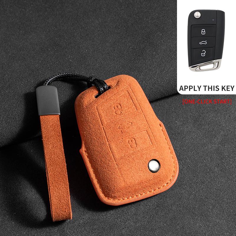 Wildleder Autoschlüsselhülle Abdeckung Schlüsselanhänger Für VW Volkswagen Golf 7 MK7 Tiguan MK2 Golf 8 ID.3 ID.4 MK8 Cupra Für Skoda Octavia Kodiaq