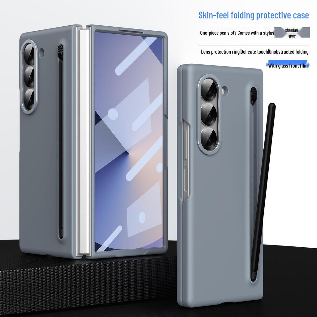 Samsung Z Fold7/6 Case: Cross-border Compatible, Folding Screen, Pure Color, Skin-Feel Design with Stylus Holder