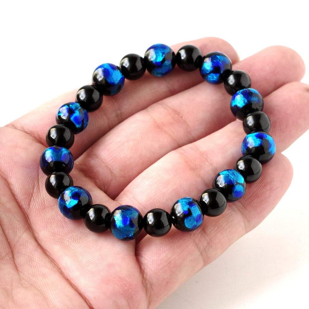 Natural Stone Power Stone Bracelet, Firefly Glass, Onyx, Men's and Women's Accessory, Inner Diameter Approx. 17.5cm