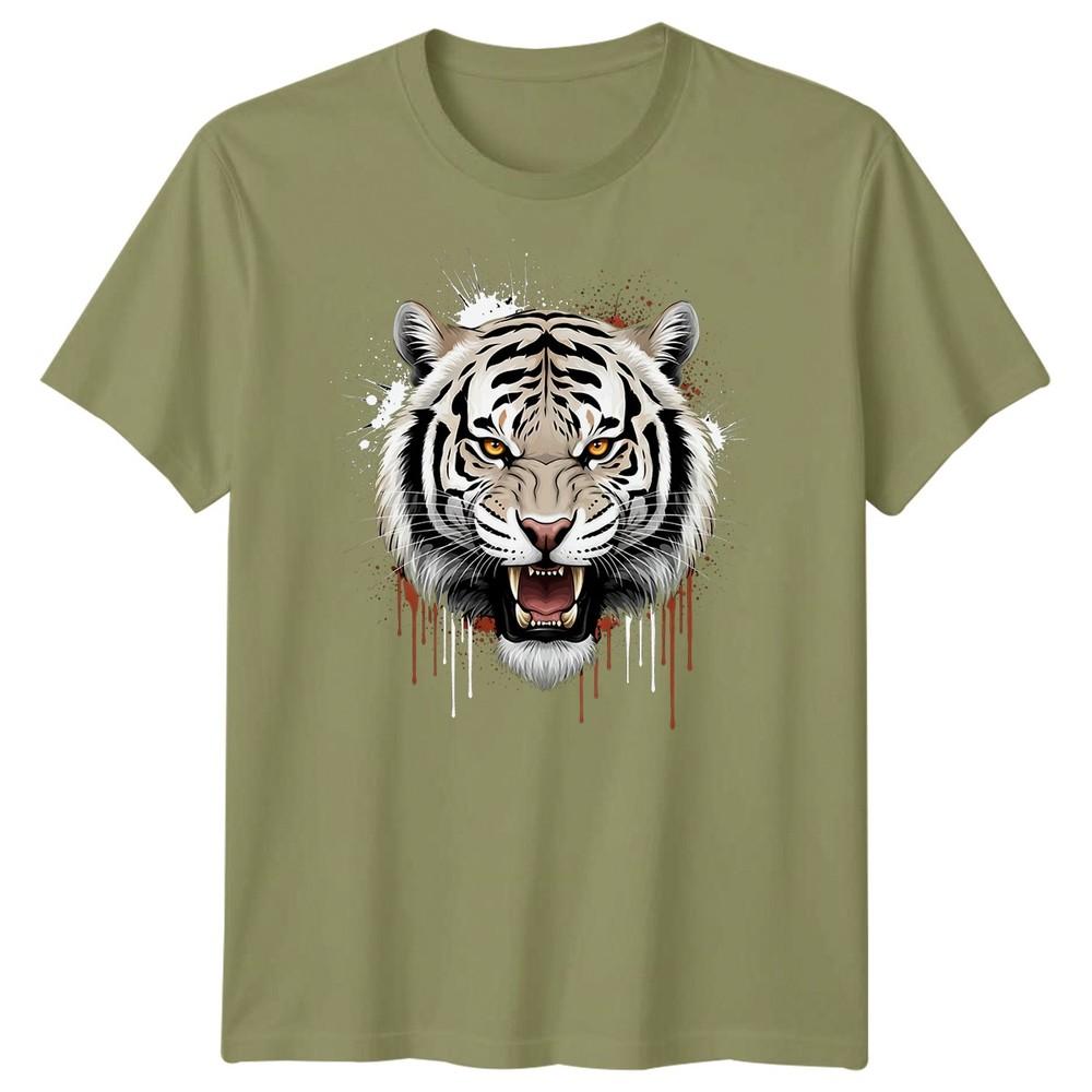 White Tiger Head Big Cats Animals Unisexs Tshirt Roaring Graphic Tee