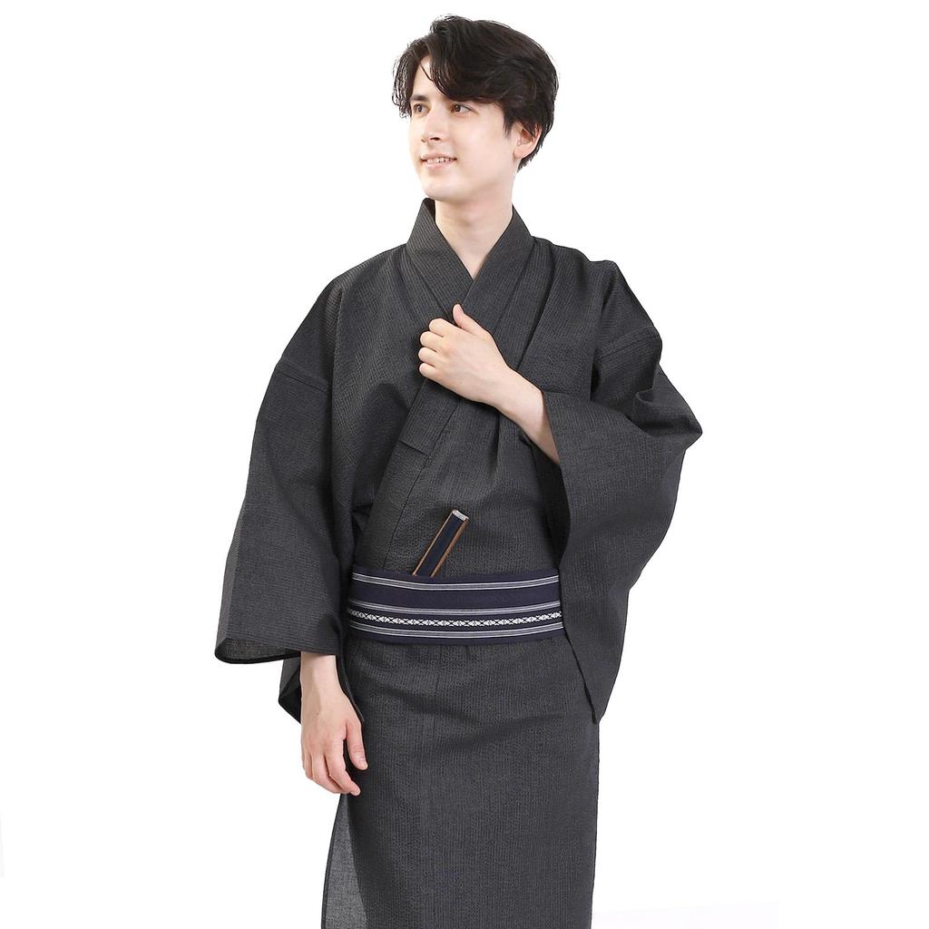 Fuuka Yukata Set Waist Cotton and Size Ink Stripes Square Navy Size WN01S Men's 3-Piece (Obi, Cord, Linen) - Small, (Waist Cord, Obi, Blue, B45)