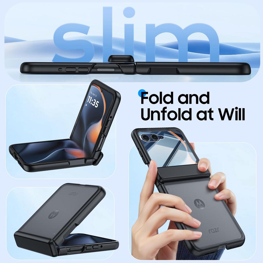 For Motorola Razr 50/60 Case, Hinge Protection, Built-in Screen Protector, Wireless Charging, Shockproof, Slim Rugged Protective Phone Case-Black