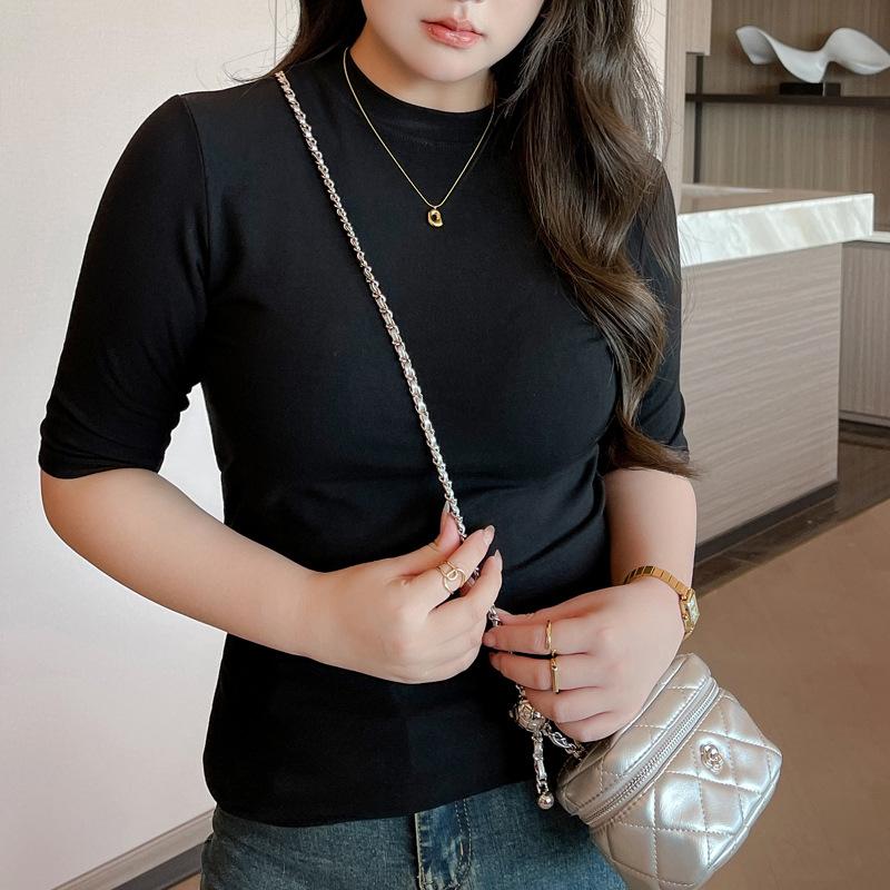 

Большой размер Весна, Осень и Зима Маленький воротник-стойка Модал Рукав три четверти Внутренний слой Рубашка Женская Высококачественная Футболка с Высоким Воротником 3XL