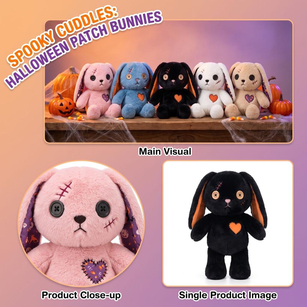 Stitched Plush Toy - Halloween Patchwork Bunny Stuffed Animal for Home Decoration and Gift