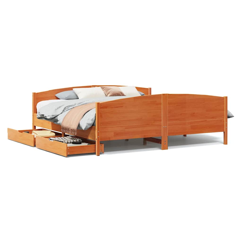 Vidaxl Bed Without Mattress, Waxed Brown, 200X200 Cm, Pine Wood
