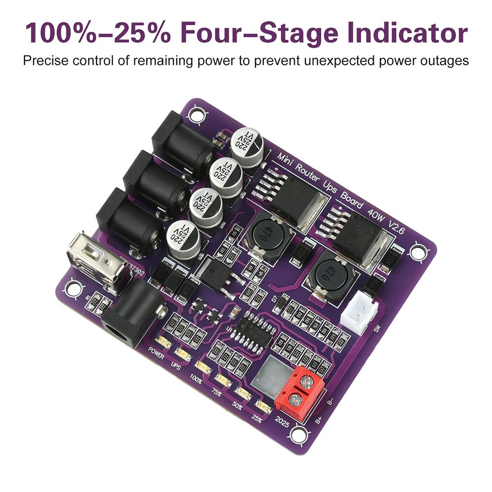 40W Router UPS Uninterruptible Power Supply Board 12.6V Battery Charging Board 4-Channel Power Module Output USB DC Port