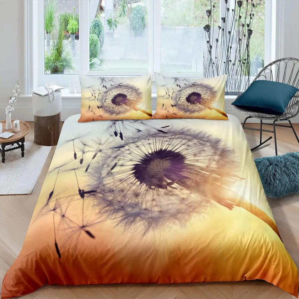 Art Soft with Soft Fabric Duvet Cover Dpluselion Flower Arangement Petals Doves Flying Silhouetes Fantasy Bloms Decorative Beding Turquoise Brown