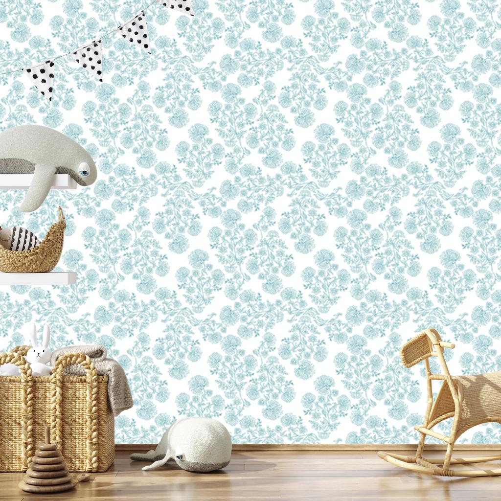 Wallpaper Flowers white, celadon and light gray for the living room and bedroom 50x1000