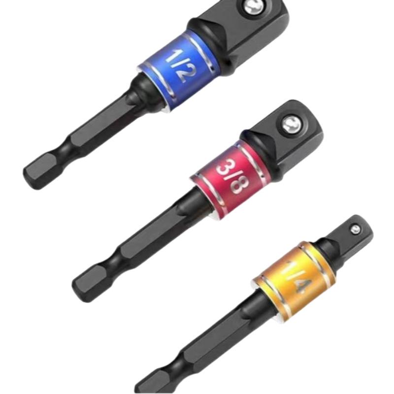 Hex Handle to Square Head Socket Extension Rod (1/4, 3/8, 1/2) - Air/Electric Screwdriver Connection Conversion Rod