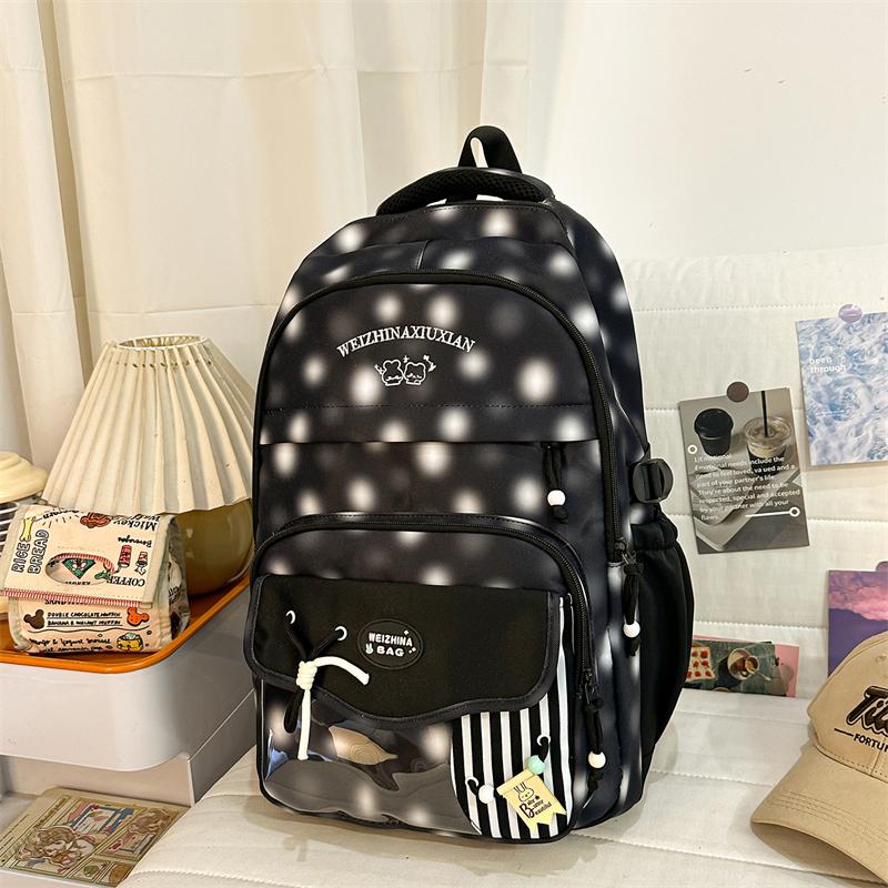 High School Students Lightweight Schoolbag Color Block Large Capacity Backpack