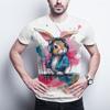 Hip-Hop Bunny Graphic Tee - Urban Streetwear Rabbit with Headphones, Splash Art Design, Soft Polyester, Men's T-Shirt
