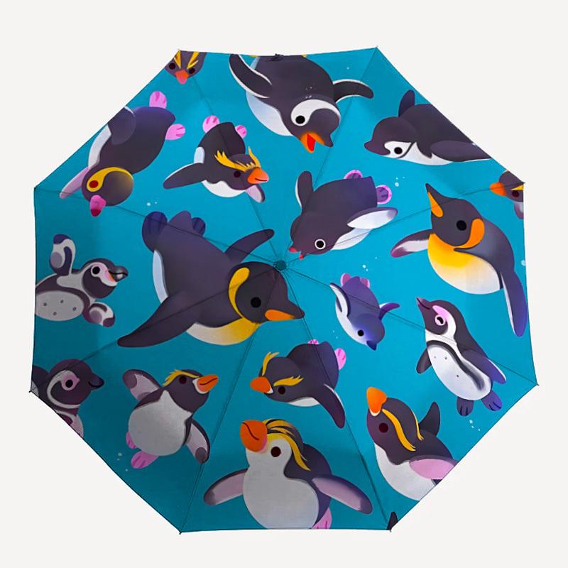 

1pc Cute Penguins Swimming Fashionable Automatic Opening/Closing Folding Umbrella with 8 Bones, Windproof Portable, Daily Use084